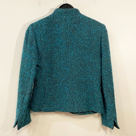 EUC Vintage Wool Blend Tweed Teal Mini Skirt Suit Kasper 2P, XS - Picture 3 of 12